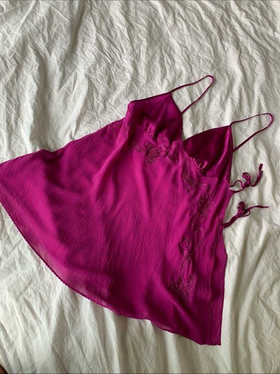 Victoria's Secret Other - Vintage 100 silk Victoria's Secret Magenta Lace-Accent Slip Chemise/dress